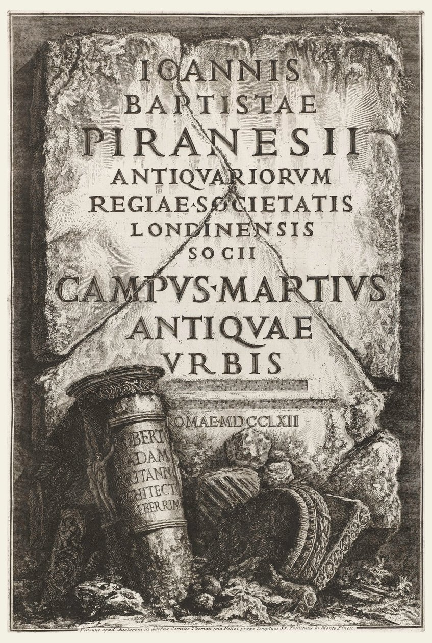 Boek, Frontispice, met toewijding aan Robert Adam, in Il Campo Marzio dell