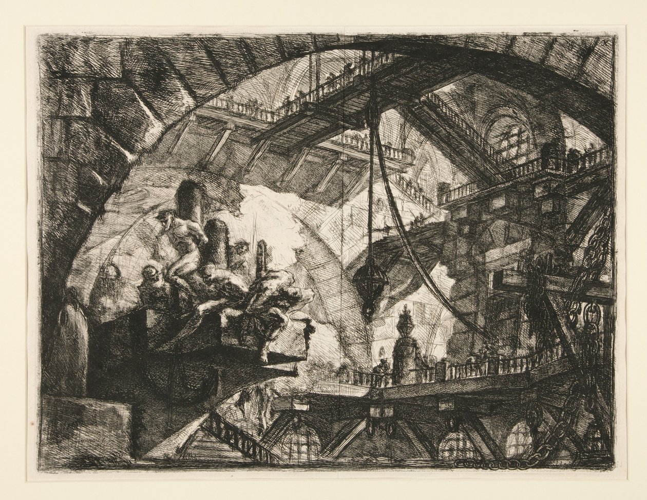 Carceri, X: Gevangenen op een uitspringend platform door Giovanni Battista Piranesi