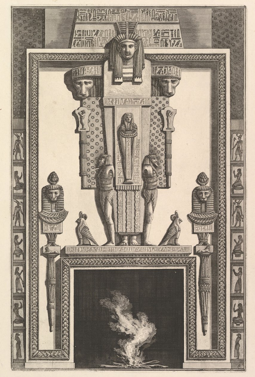 Schouw in Egyptische stijl: Mummie bovenop een grote kariatide boven de latei..., 1769 door Giovanni Battista Piranesi