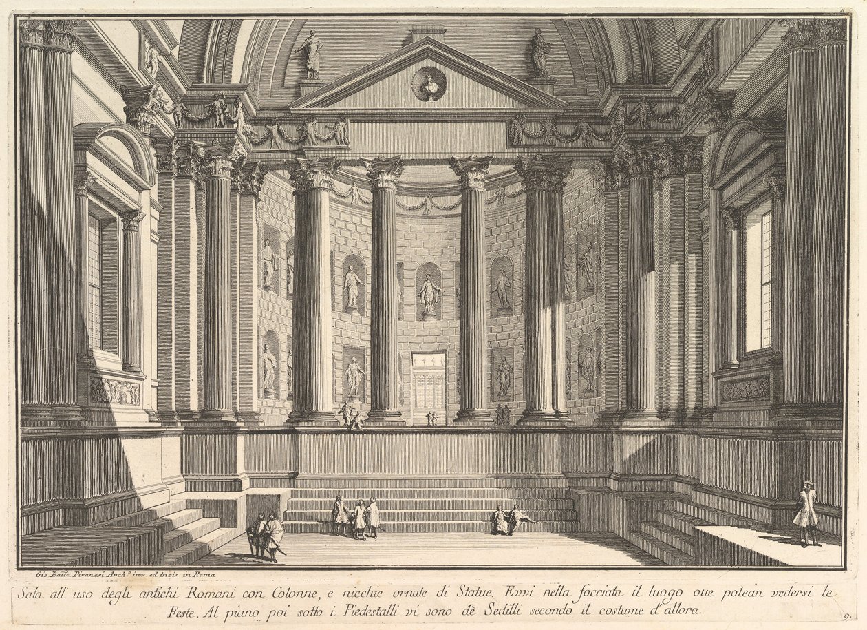 Zuilengang volgens de Gewoonten van de Oude Romeinen, en Nissen Versierd met... door Giovanni Battista Piranesi