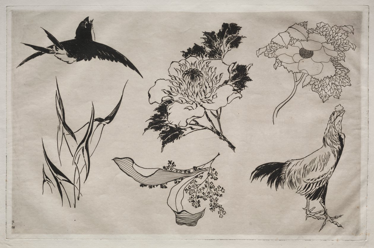 Dinerservies (Rousseau servies): Zwaluw, haan en bloemen (nr. 8) door Giovanni Battista Piranesi