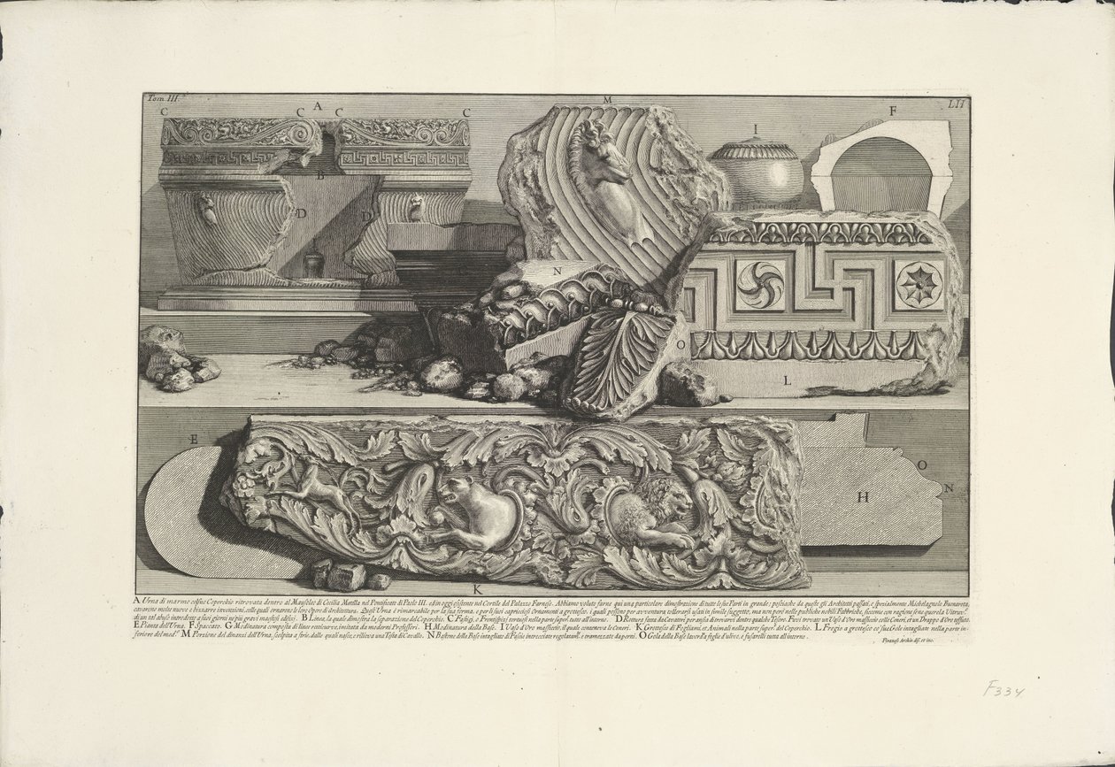 Fragmenten uit de Tombe van Caecilia Metella te Rome door Giovanni Battista Piranesi