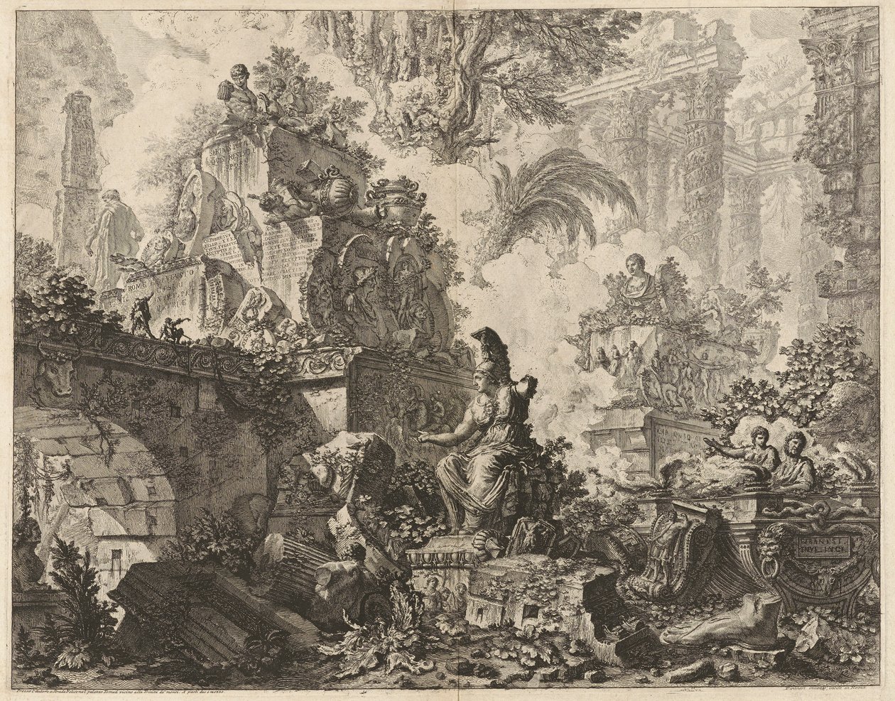 Frontispice, Fantasie van Ruïnes met een Standbeeld van Minerva op de Voorgrond, uit Vedute di Roma door Giovanni Battista Piranesi