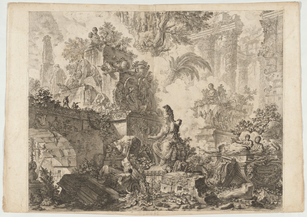 Frontispice, met Beeld van Minerva door Giovanni Battista Piranesi