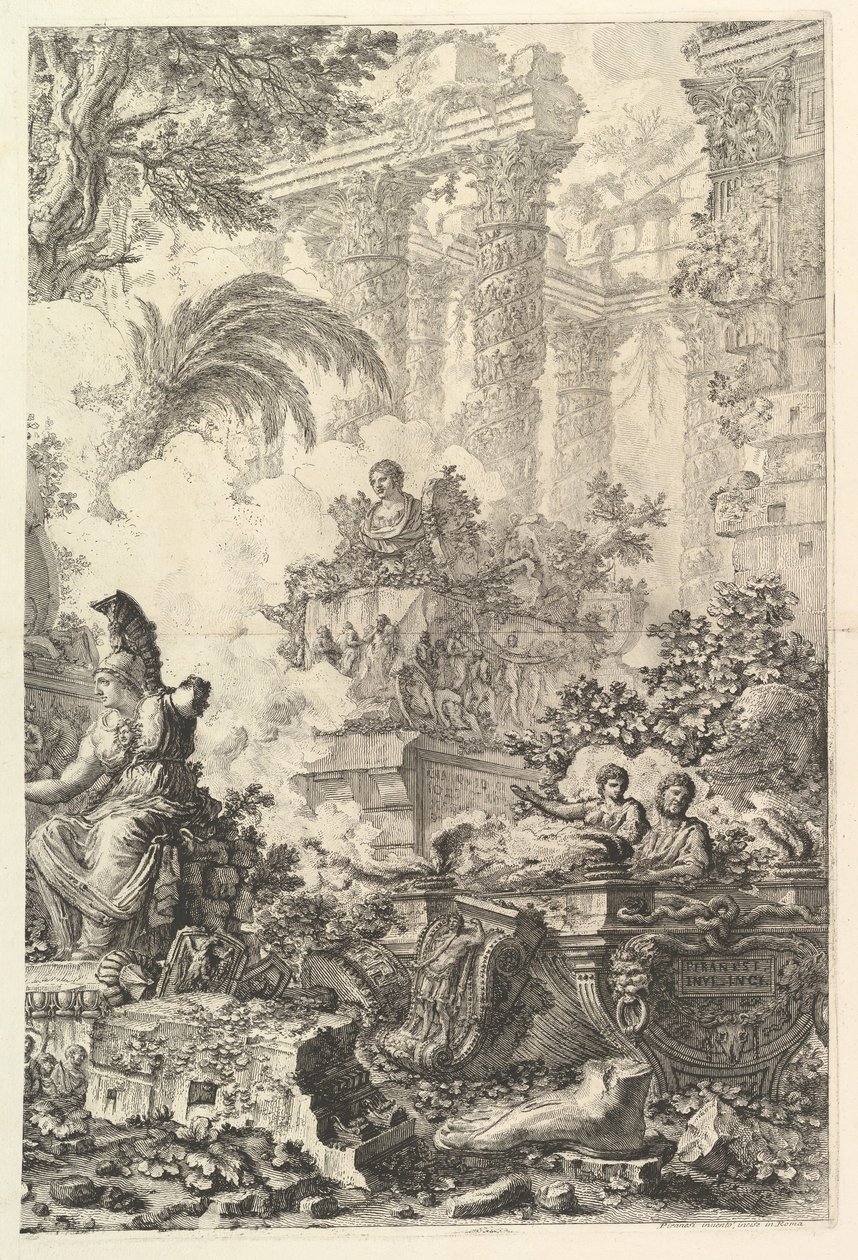 Frontispice, met standbeeld van Minerva, ca. 1748 door Giovanni Battista Piranesi