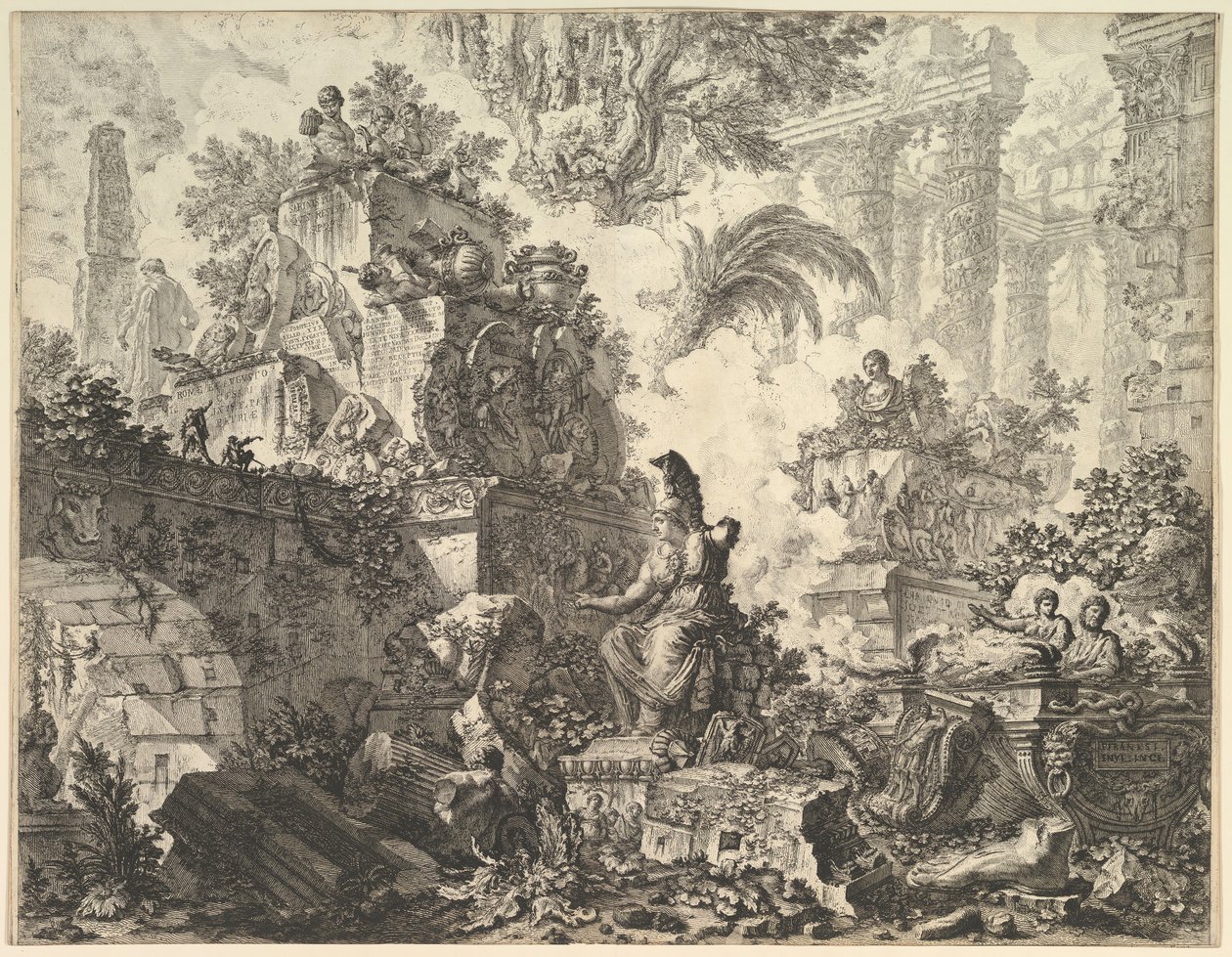 Frontispice, met standbeeld van Minerva door Giovanni Battista Piranesi