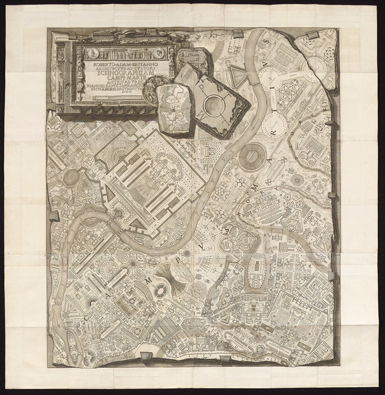ICHNOGRAPHIAM CAMPI MARTII ANTIQUAE URBIS (Ichnografie van het Marsveld van de Oude Stad) door Giovanni Battista Piranesi