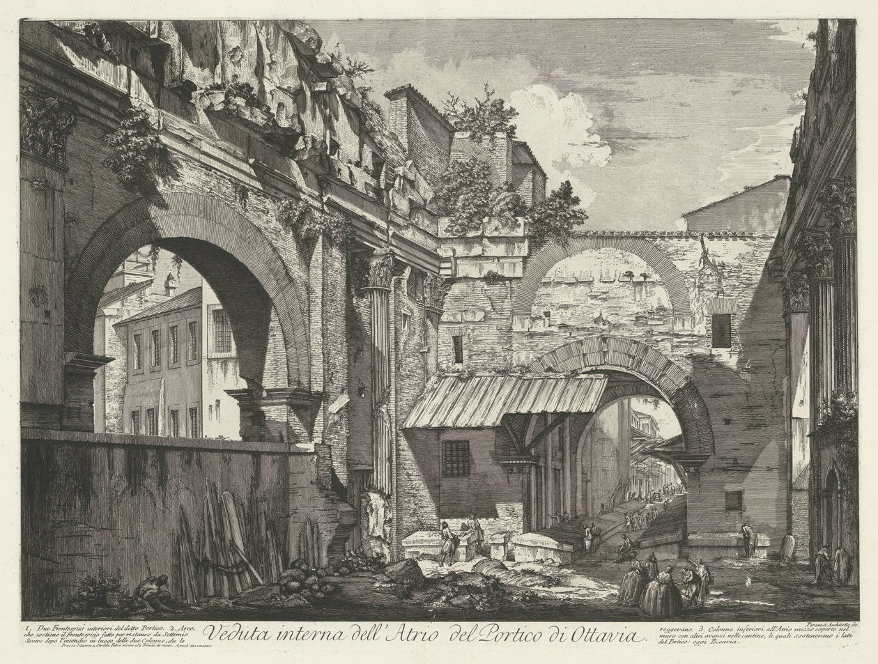 Interieur van de Porticus van Octavia te Rome door Giovanni Battista Piranesi