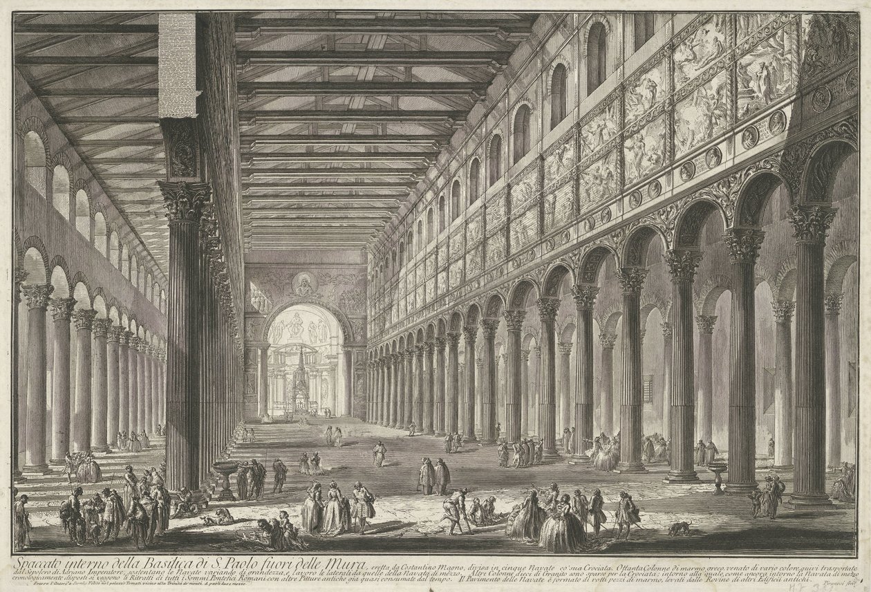 Interieur van de Sint-Paulus buiten de Muren te Rome (Gezichten op Rome) door Giovanni Battista Piranesi