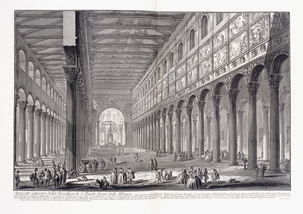Interieur van de basiliek van Sint-Paulus buiten de muren door Giovanni Battista Piranesi