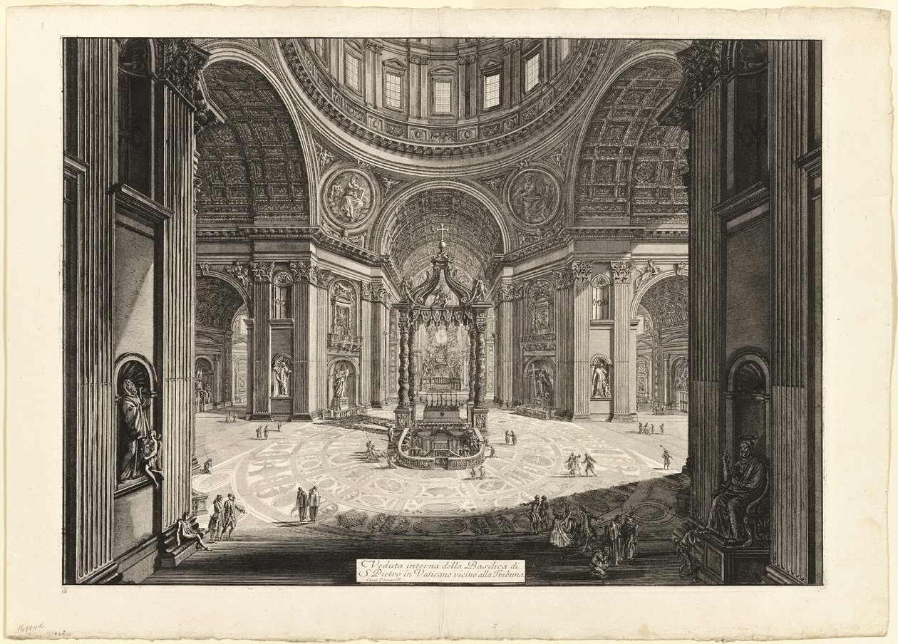 Binnenaanzicht van de Sint-Pietersbasiliek in het Vaticaan, bij de Tribune, uit Views of Rome door Giovanni Battista Piranesi