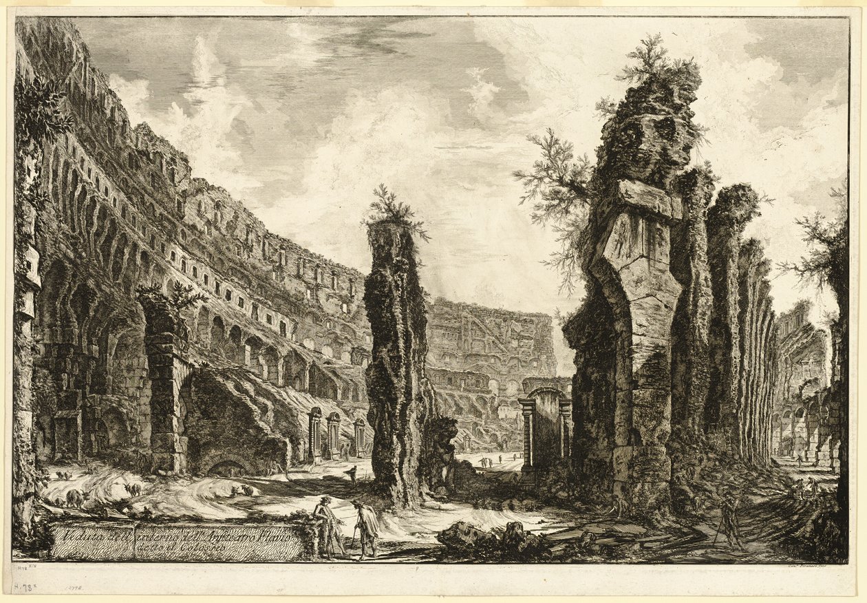 Binnenaanzicht van het Flavische Amfitheater, het Colosseum genoemd, uit Zichten op Rome door Giovanni Battista Piranesi
