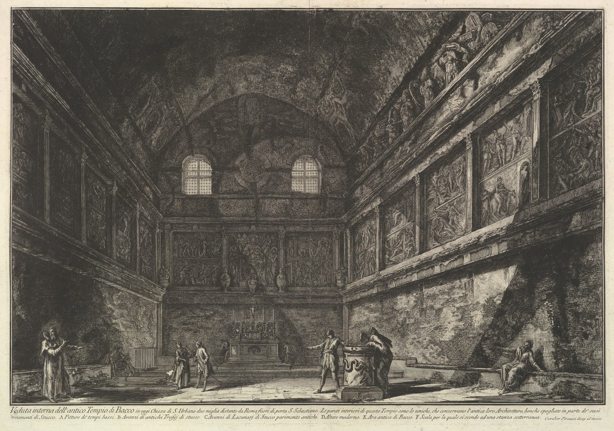Interieur van de oude Tempel van Bacchus, nu de kerk van S. Urbano, twee mijl..., ca. 1750 door Giovanni Battista Piranesi