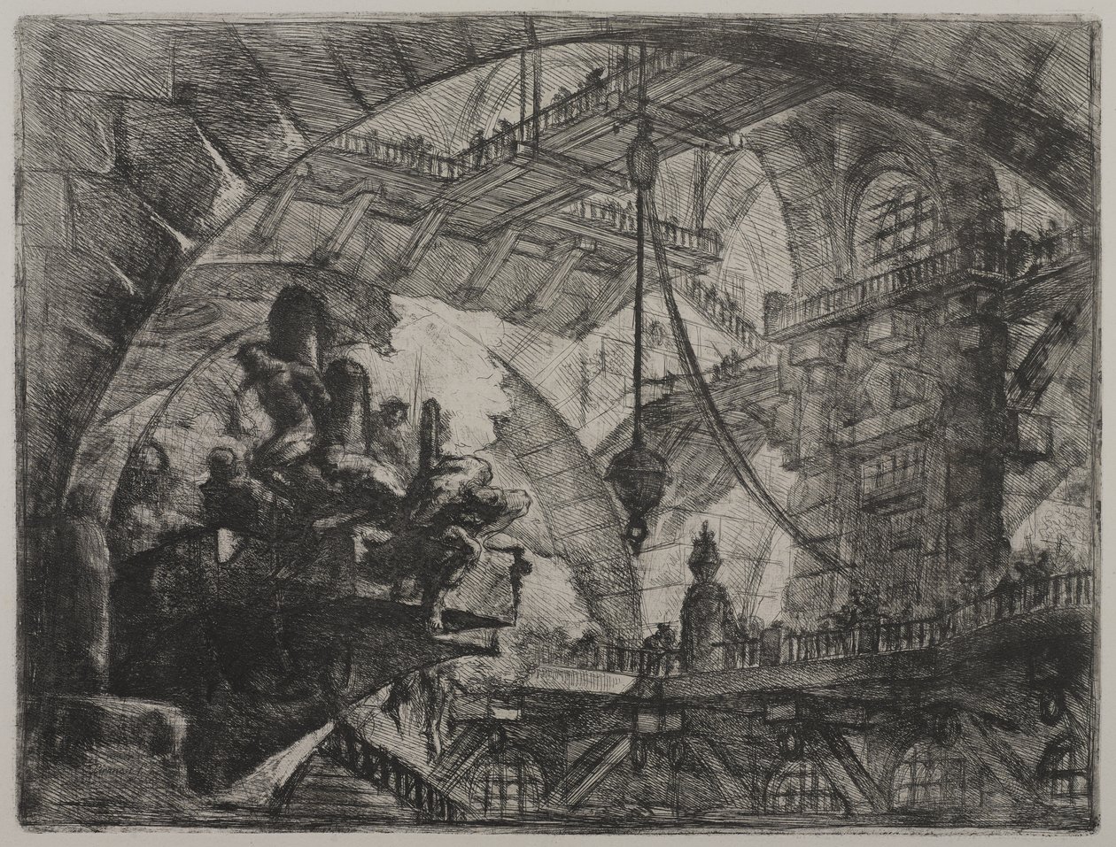 Invenzioni Capric di Carceri; Hind 13, Eerste Staat van Drie, ca. 1749 door Giovanni Battista Piranesi