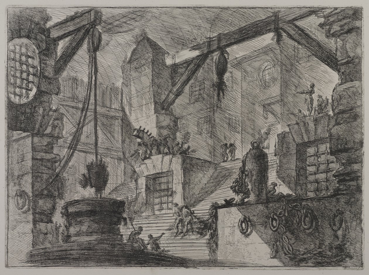 Invenzioni Capric di Carceri; Hind 13, Eerste Staat van Drie, ca. 1749 door Giovanni Battista Piranesi