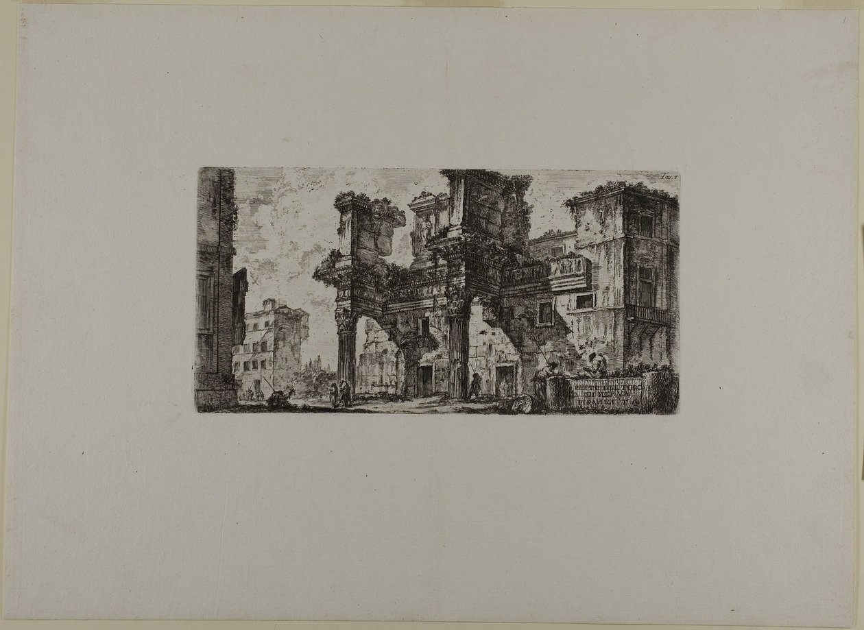 Deel van het Forum van Nerva, plaat vijf uit Some Views of Triumphal Arches and other monuments door Giovanni Battista Piranesi