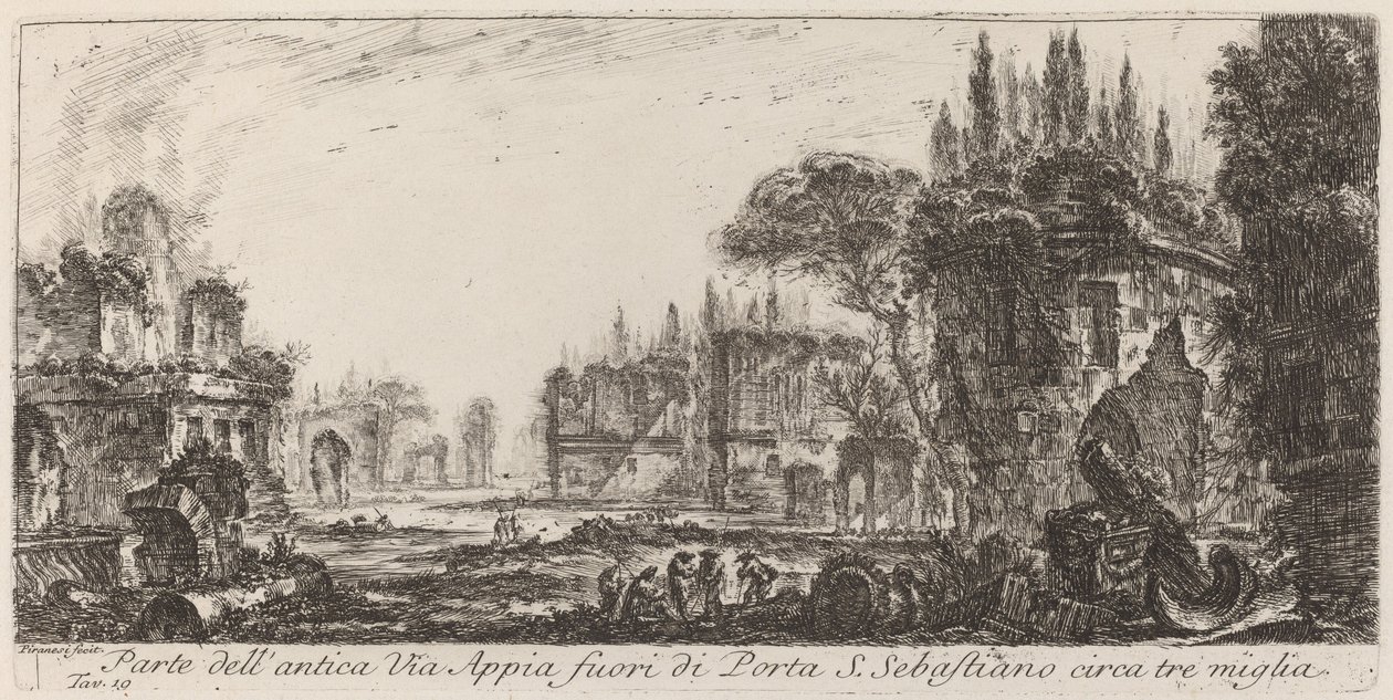 Deel van de oude Via Appia buiten de Porta S. Sebastiano door Giovanni Battista Piranesi