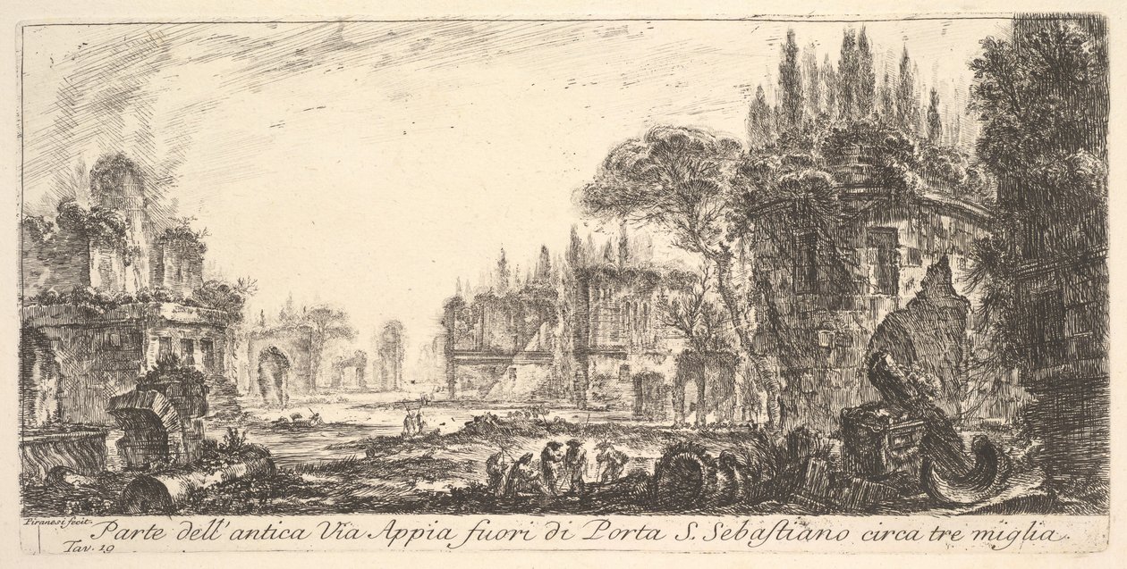 Plaat 19: Deel van de Oude Appiaanse Weg ongeveer drie mijl buiten Porta S. Sebastiano door Giovanni Battista Piranesi