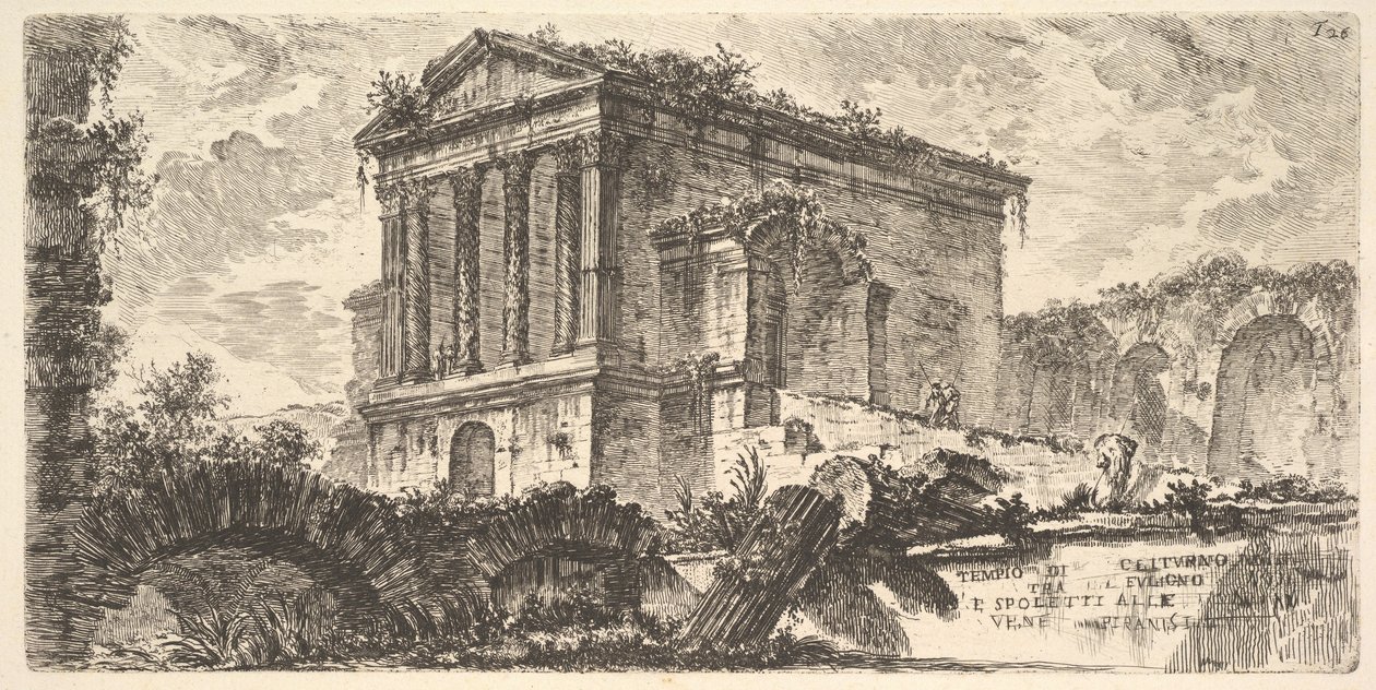 Plaat 26: Tempel van Clitumnus tussen Foligno en Spoleto, uit «Enkele gezichten op triomfbogen en andere door de Romeinen opgerichte monumenten, waarvan een deel in Rome en een deel in Italië te zien is» door Giovanni Battista Piranesi