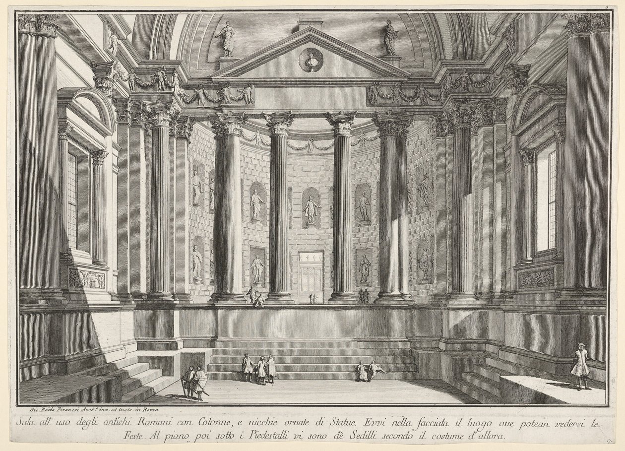Plaat 9: Zuilenhal volgens de gewoonte van de oude Romeinen (...), uit „Eerste deel van architecturen en perspectieven: getekend en geëtst door Gio. Batt