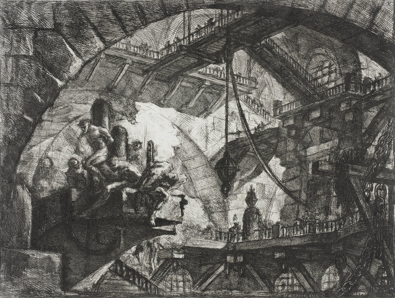 Gevangenen op een vooruitstekend platform door Giovanni Battista Piranesi