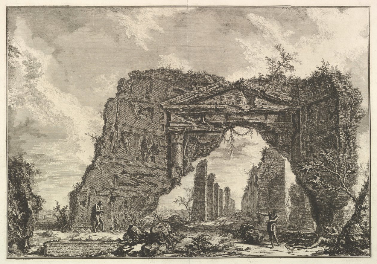 Resten van een overdekte portiek, of een cryptoporticus, in een villa van Domitianus, vijf mijl, ca. 1766 door Giovanni Battista Piranesi