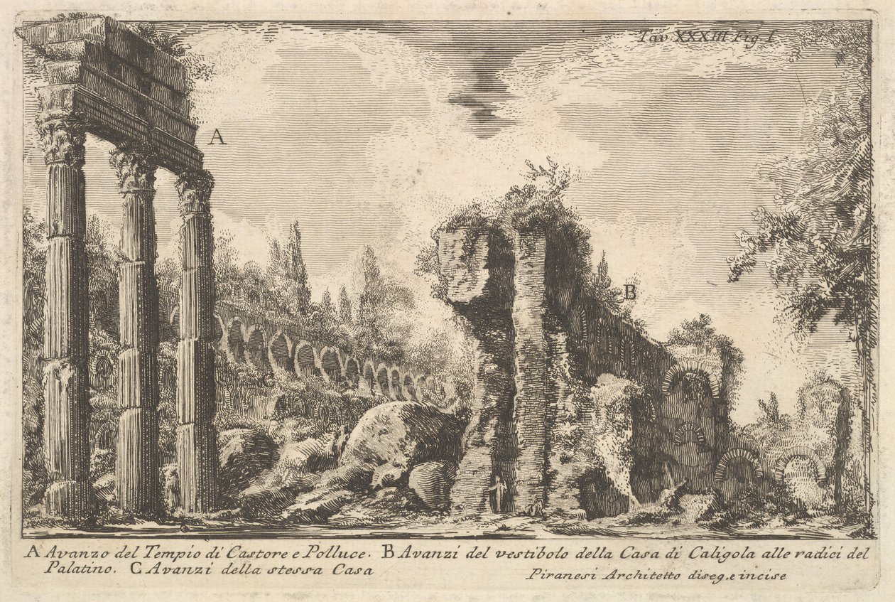 Resten van de tempel van Castor en Pollux . . . Avanzo del Tempio di Castore e ..., 18e eeuw door Giovanni Battista Piranesi
