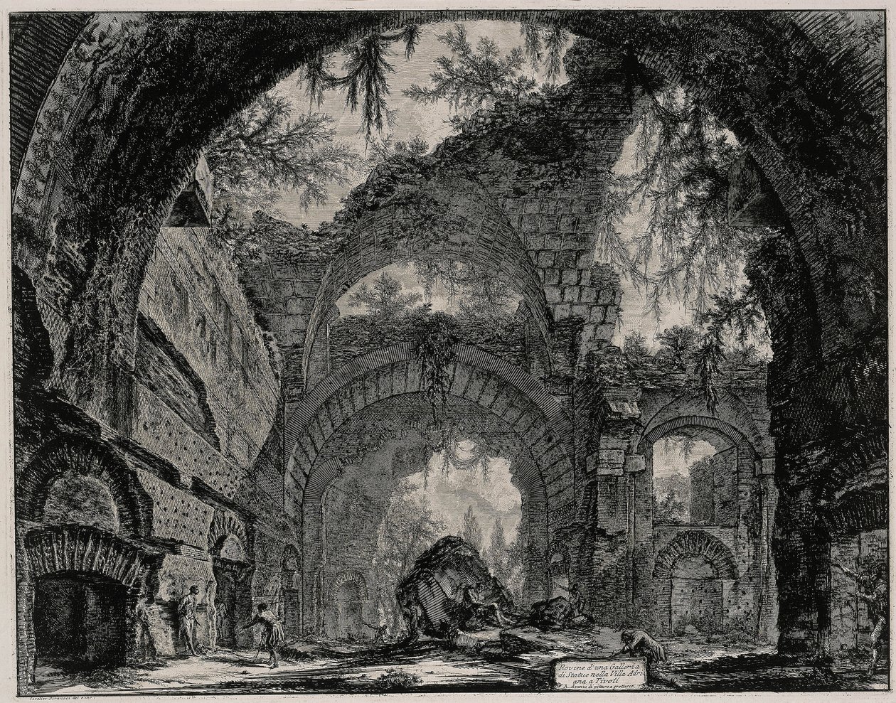 Ruïnes van een beeldenzaal in de Villa Adriana bij Tivoli (uit: Vedute di Roma) door Giovanni Battista Piranesi