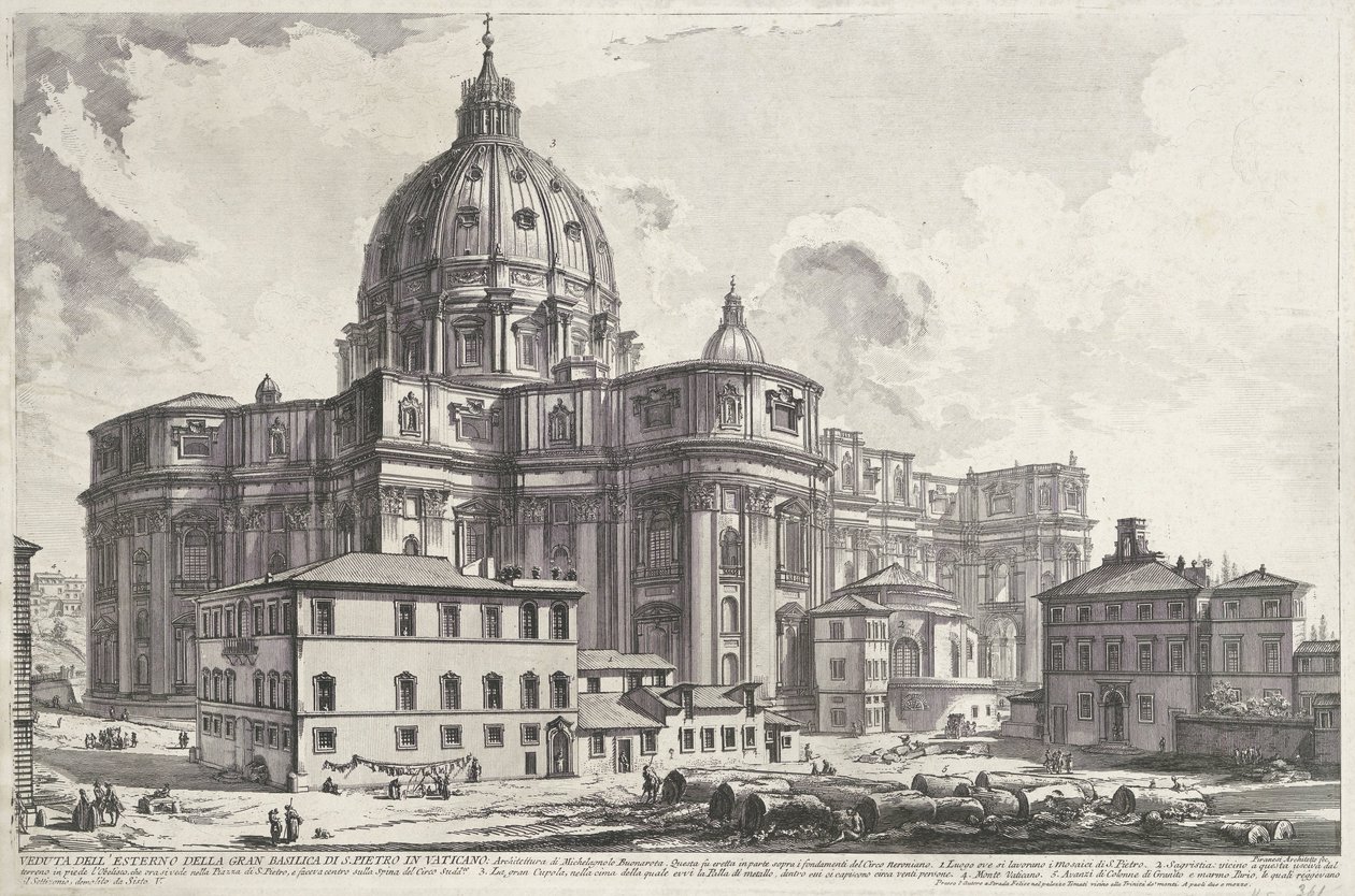 Sint-Pietersbasiliek vanaf Piazza della Sagrestia door Giovanni Battista Piranesi