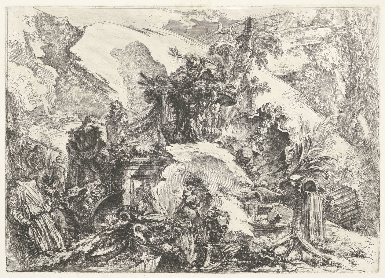 Skeletten en sculpturen door Giovanni Battista Piranesi