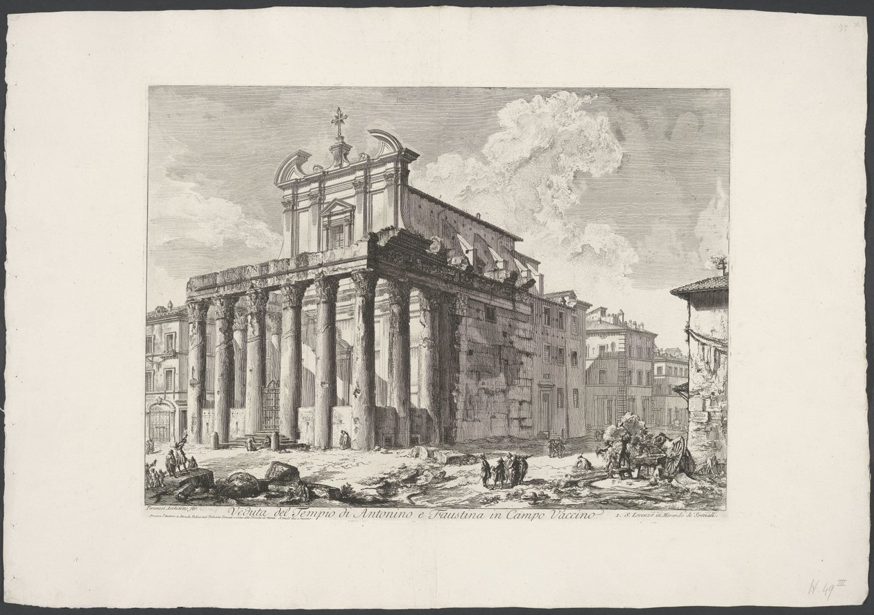 Tempel van Antoninus en Faustina te Rome (Gezichten op Rome, Vedute di Roma disegnate ed incise da Giambattista Piranesi architetto Veneziano) door Giovanni Battista Piranesi