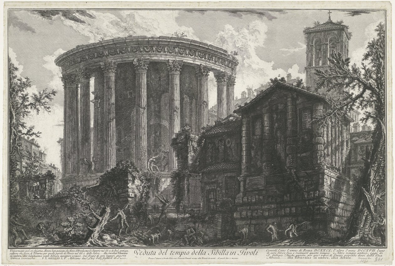 Tempel van Vesta en de Tempel van de Tiburtijnse Sibille in Tivoli door Giovanni Battista Piranesi