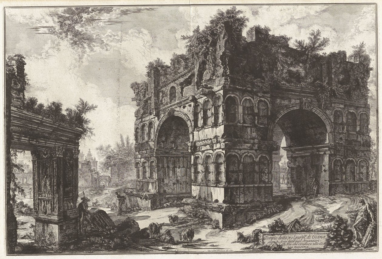 De zogenoemde tempel van Janus. A. De zogenoemde boog van de Argentarii, uit Vedute di Roma (Gezichten op Rome) door Giovanni Battista Piranesi