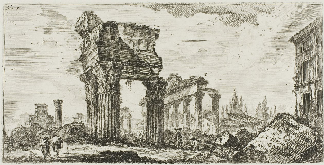 Tempel van Jupiter Tonans [Jupiter de Donderaar]. 1. Tempel van Concordia, plaat 7 uit Enkele Zichten van Triomfbogen en andere Monumenten door Giovanni Battista Piranesi
