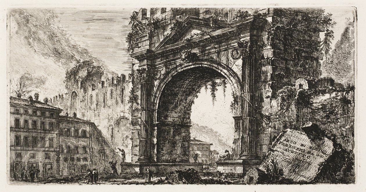 De boog in Rimini gebouwd door Augustus, plaat 17 uit Enkele uitzichten van triomfbogen en andere monumenten door Giovanni Battista Piranesi