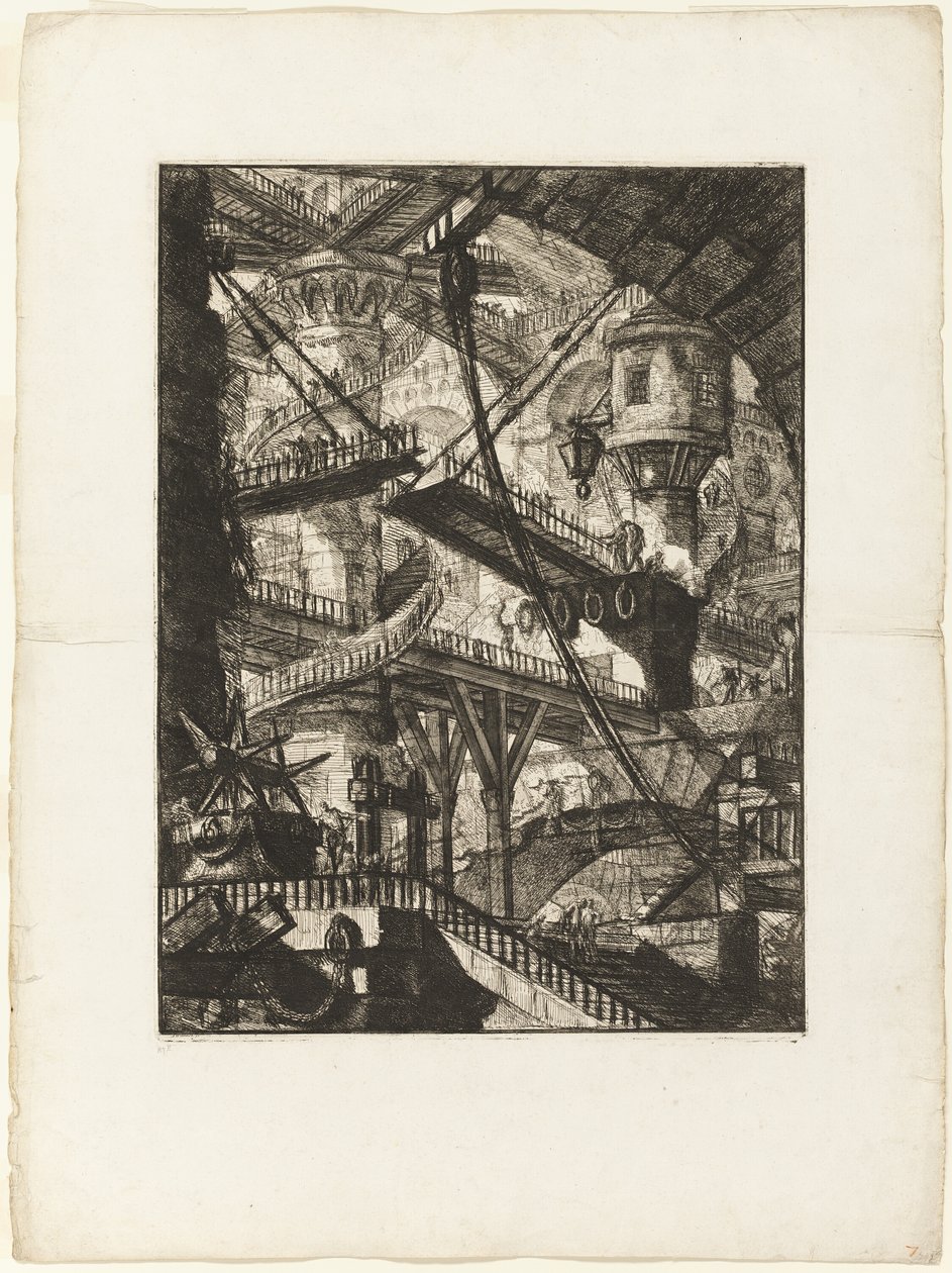 De Ophaalbrug, plaat 7 uit Imaginaire Gevangenissen door Giovanni Battista Piranesi