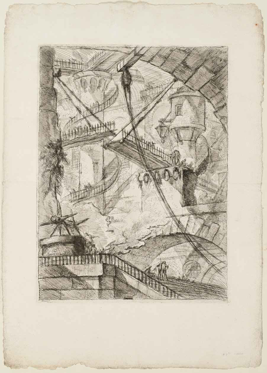 De ophaalbrug, plaat 7 uit Imaginary Prisons door Giovanni Battista Piranesi