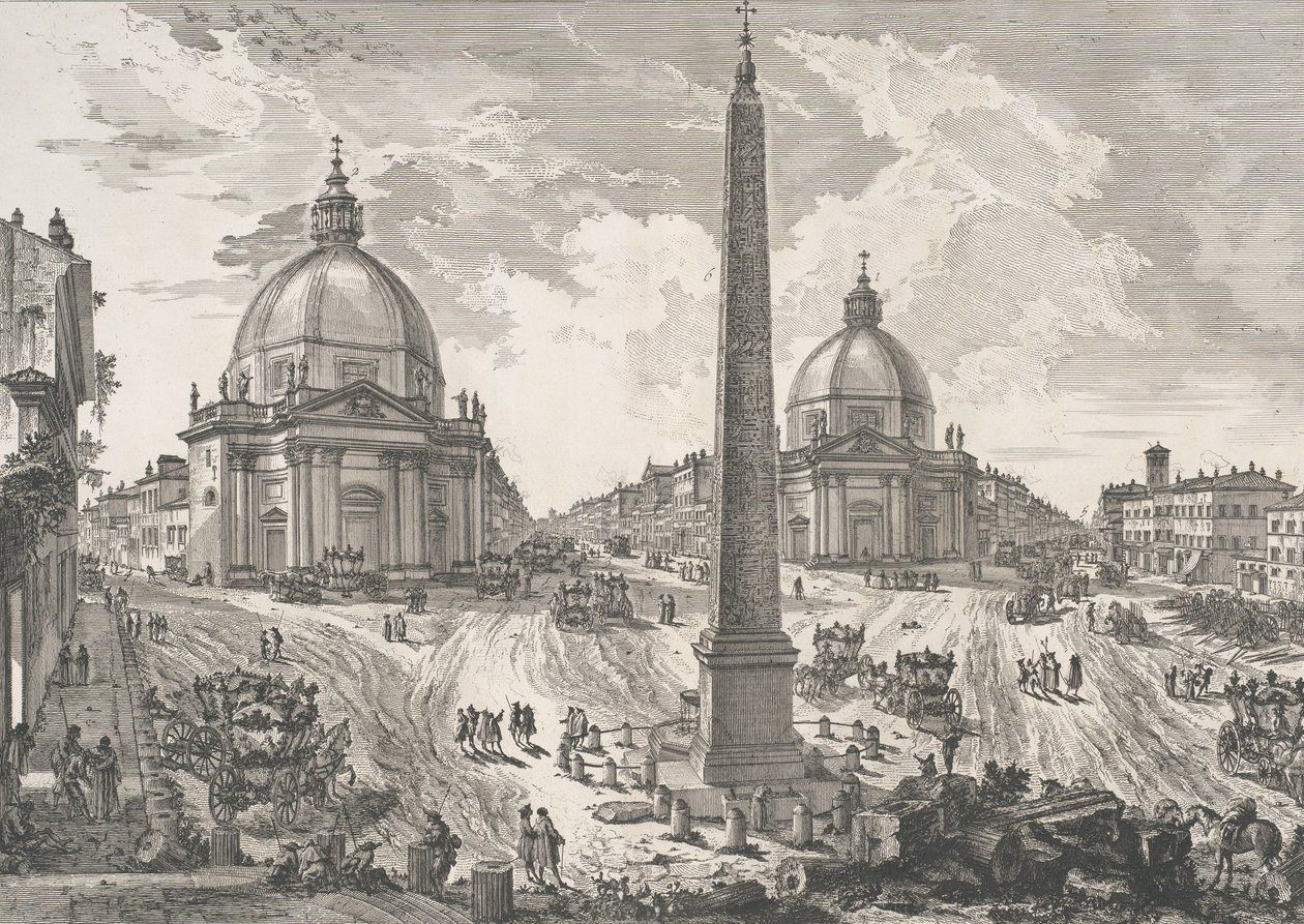De Piazza del Popolo, ca. 1750 door Giovanni Battista Piranesi