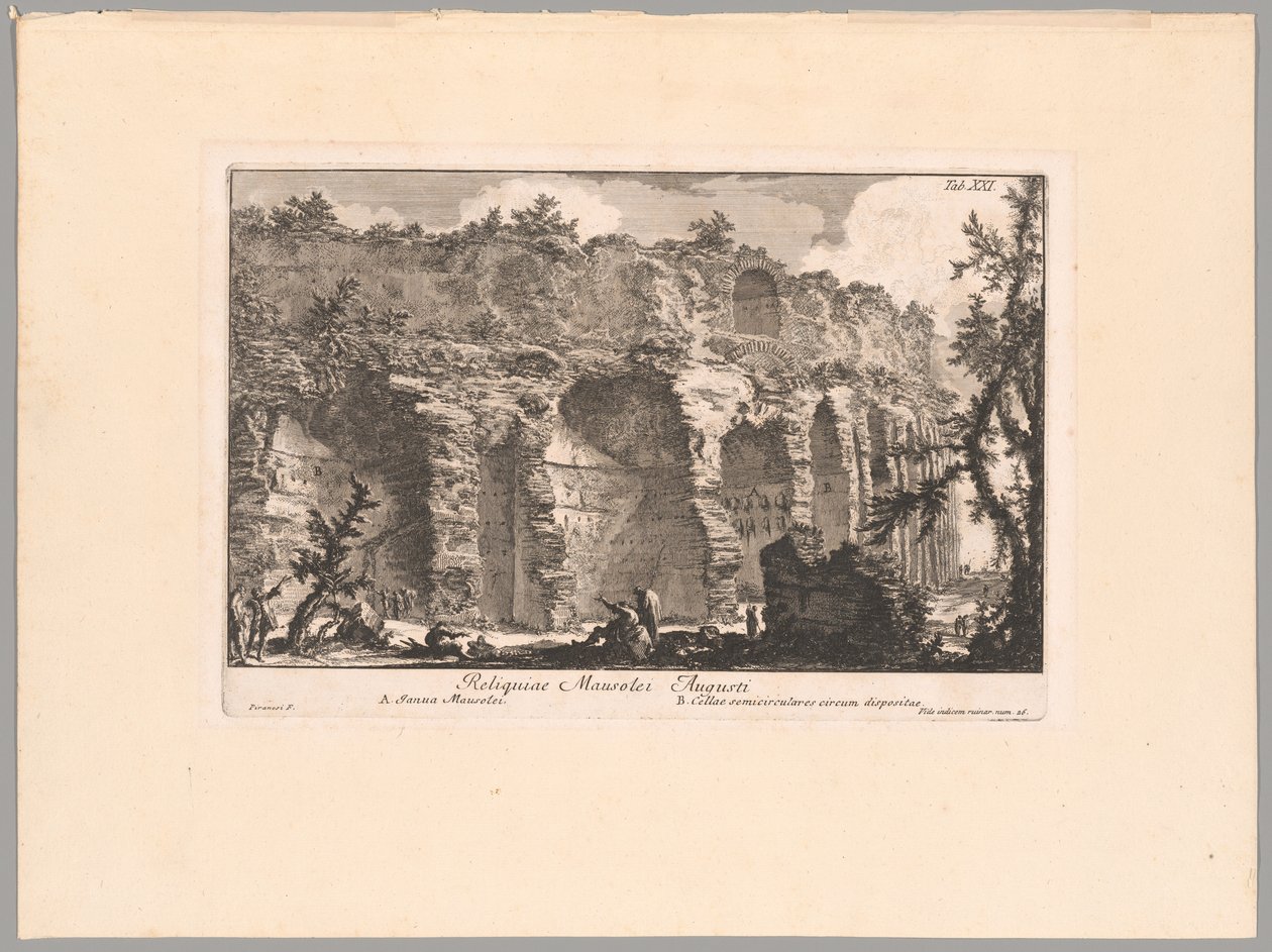 De overblijfselen van het Mausoleum van Augustus, plaat XXI uit De Campus Martius van het oude Rome door Giovanni Battista Piranesi