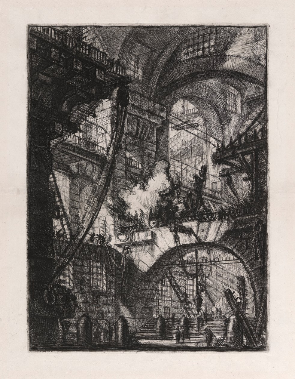 Het rokende vuur, plaat 6 uit Carceri door Giovanni Battista Piranesi