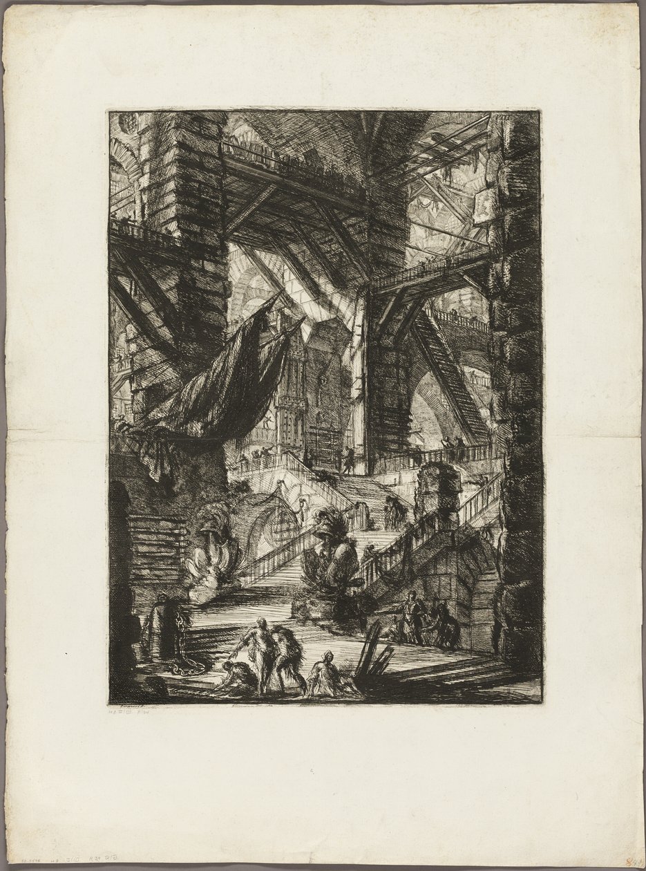 De trap met trofeeën, plaat 8 uit Imaginaire gevangenissen door Giovanni Battista Piranesi