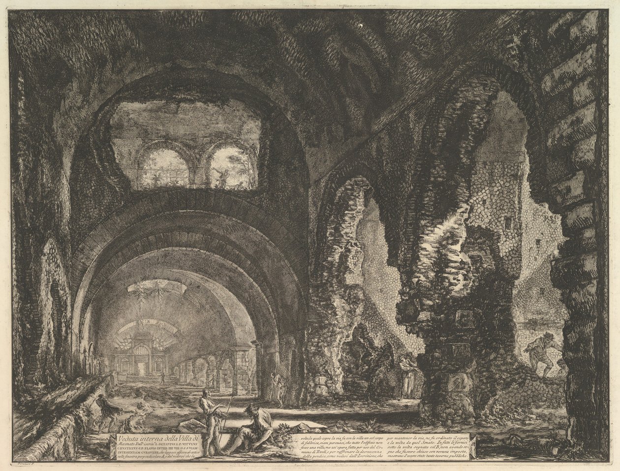 De zogenaamde Villa van Maecenas in Tivoli. Interieur met twee figuren in de opening van..., ca. 1764 door Giovanni Battista Piranesi