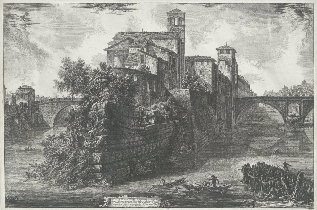 Tibereiland te Rome door Giovanni Battista Piranesi