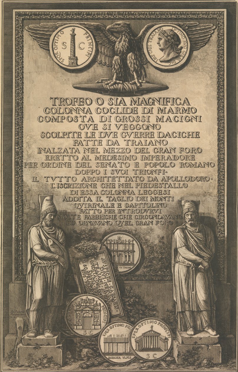 Titelpagina met adelaar, munt met afbeelding van Trajanus