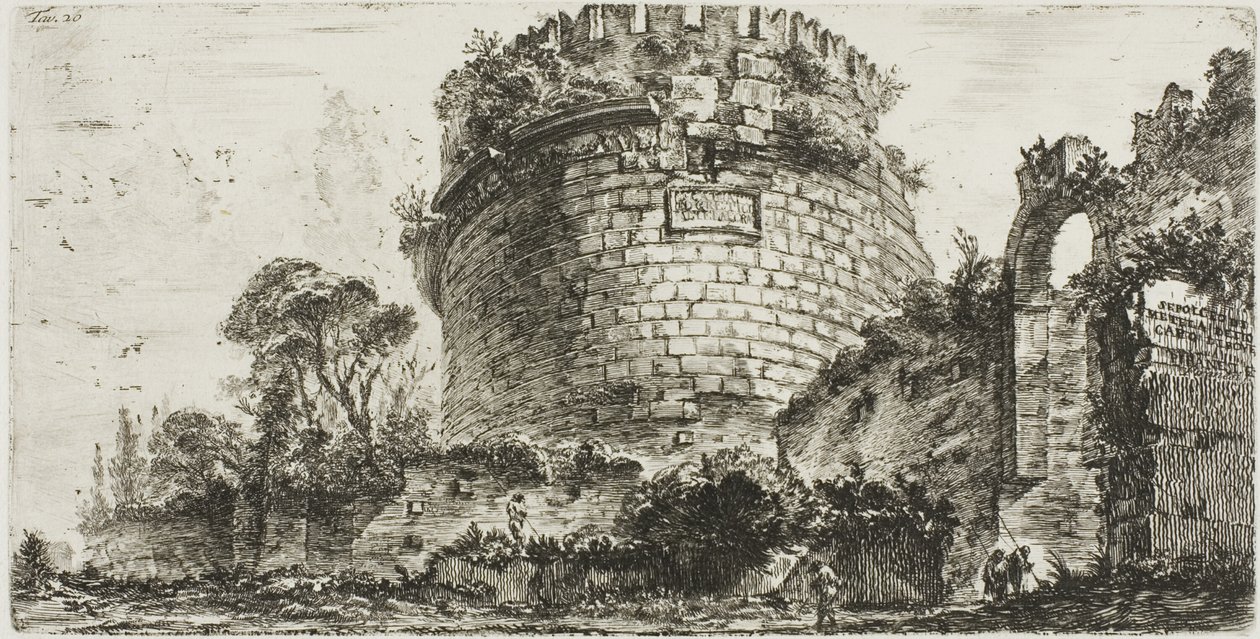 Graf van Caecilia Metella genaamd Capo di Bove [Ossenhoofd], plaat twintig uit Enkele uitzichten van triomfbogen en andere monumenten door Giovanni Battista Piranesi