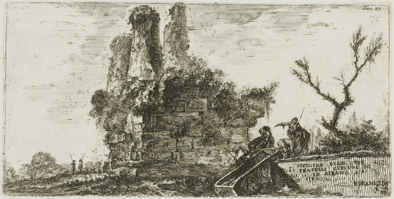 Graf van de drie Curiatii broers in Albano, plaat 27 uit Enkele Zichten van Triomfbogen en andere monumenten door Giovanni Battista Piranesi