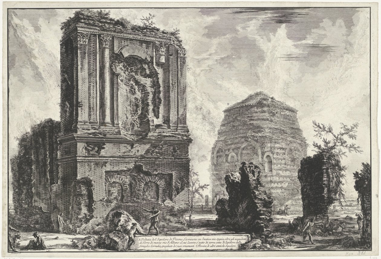 Tombes van Licinianus Piso en de Cornelius familie langs de Via Appia door Giovanni Battista Piranesi