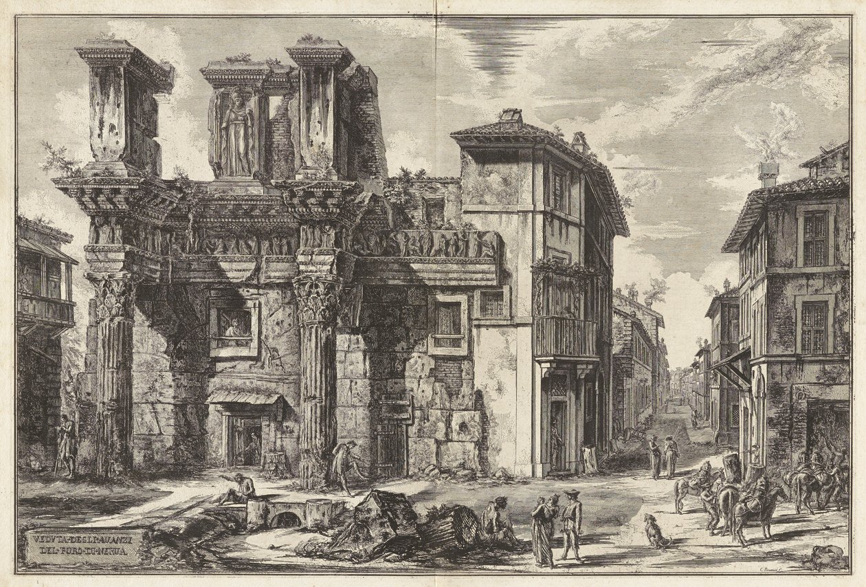 Veduta degli avanzi del Foro di Nerva (Uitzicht op de overblijfselen van het Forum van Nerva), uit Vedute di Roma (Gezichten van Rome) door Giovanni Battista Piranesi