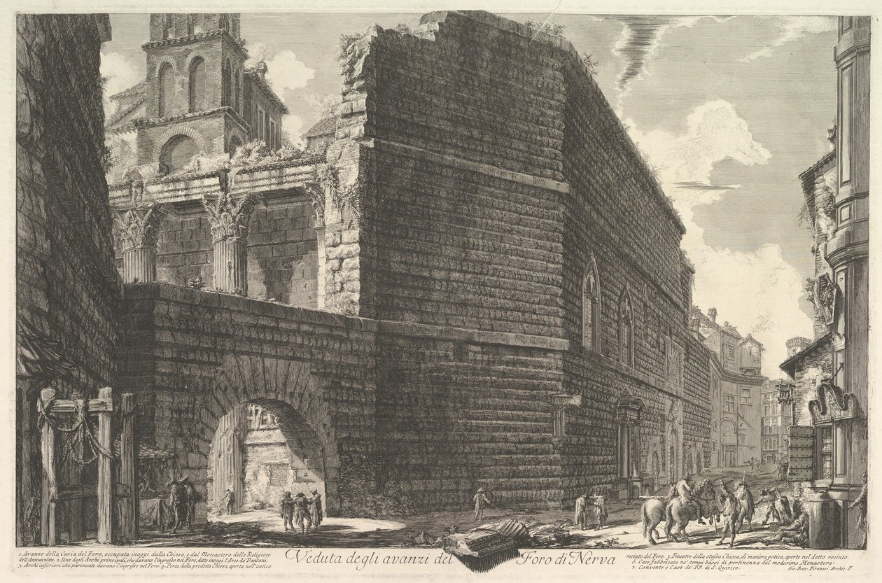 Veduta degli avanzi del Foro di Nerva, larcade et la muraille Het Forum van Augustus door Giovanni Battista Piranesi