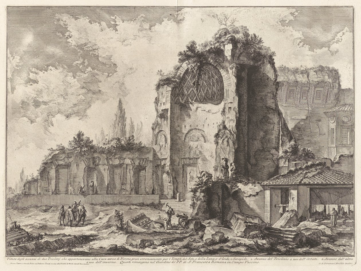Gezicht op de overblijfselen van twee Triclini die behoorden tot het Gouden Huis van Nero door Giovanni Battista Piranesi